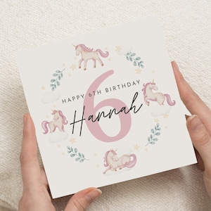 Eenhoorn verjaardagskaart, 6e verjaardagskaart voor meisje, dochter 6e verjaardagskaart, voor nichtje, 6e verjaardagscadeau, kleindochter, peetdochter