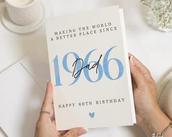 Verjaardagskaart voor papa voor zijn 60e verjaardag, Verjaardagskaart voor hem, Gepersonaliseerde verjaardagskaart, Blauwe verjaardagskaart