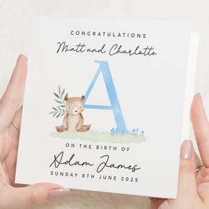 Biglietto di auguri per neonato, biglietto personalizzato per neonato, biglietto di congratulazioni per la nascita, biglietto per neonato, biglietto per orsetto, biglietto con nome personalizzato, biglietto per neo-genitori