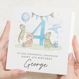 Dinosaurier Geburtstagskarte Junge, Geburtstagskarte 4, Geburtstagskarte für Sohn, Enkel 4. Geburtstag Geschenk, Dinosaurier Geburtstagsgeschenk, Neffe, Enkel