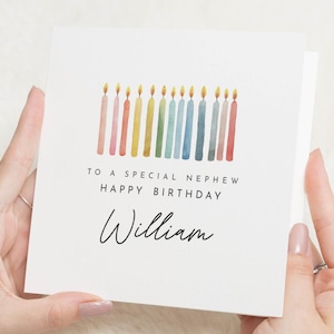 Biglietto di auguri di compleanno per nipote, biglietto di auguri di compleanno speciale per nipote, biglietto di auguri di compleanno personalizzato per bambino, biglietto di auguri di compleanno con candela, biglietto con nome personalizzato