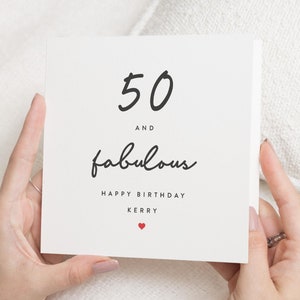 Simple 50th Birthday Card Friend, 50 And Fabulous, 50th Birthday Gift, 50th Birthday Gift Wife, Fiftieth Birthday Card For Her, Bestie, Mum