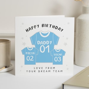 Biglietto di auguri per papà, biglietto di auguri personalizzato per papà, biglietto di auguri per papà da bambini, biglietto con maglietta da calcio, biglietto di auguri per lui