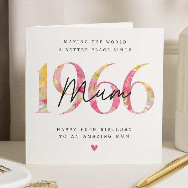 60th Birthday Card for Mum, Personalised Mum Birthday Card, 1966 Birthday Card, Birthday Card for Her, Floral Birthday Card