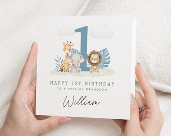 WHITE COTTON CARDS Erinnerungsalbum Karte – Handgefertigt Mit Safari-Tieren Für Den 1. Geburtstag