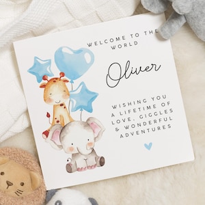 Welcome To The World New Baby Boy, Personalised New Baby Boy Card, Animal Baby Boy Card, Elephant Baby Card Personalised, Baby Shower Gift