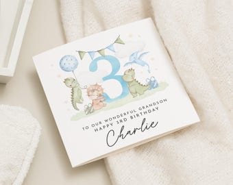 3rd Birthday Card, Dinosaur Birthday Card, Grandson 3rd Birthday Card, Nephew 3rd Birthday Card, 3rd Birthday Card Boy, Son, Dinosaur Card