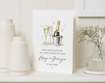 Personalised Wedding Card, Wedding Day Card, Congratulations Wedding Card, Champagne Wedding Card, Wedding Card for Couple