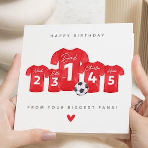 Geburtstagskarte für Papa, personalisierte Fußballkarte, Geburtstagskarte von Kindern, Papa Geburtstagskarte, Fußball-Shirt-Karte, Geburtstagskarte für ihn