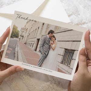 Carte postale Cartes de remerciement Paysage, Cartes postales de remerciement pour mariage, Cartes de remerciement personnalisées Mariage, Avec photo, Cartes de remerciement pliées