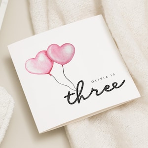 Personalised 3rd Birthday Card For Girl, Pink Third Birthday Card For Little Girl, Daughter 3rd Birthday Card, 3rd Birthday Gift, Niece