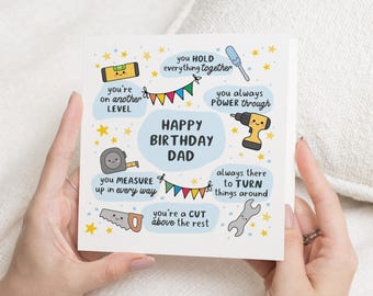 Birthday Card for Dad, Funny Dad Birthday Card, Birthday Card for Him, Cute Birthday Card for Dad, Tool Themed Birthday Card