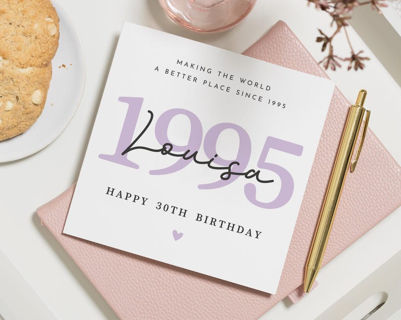 Carte 30e anniversaire pour elle, carte d'anniversaire personnalisée, carte d'anniversaire 1995, carte d'anniversaire pour fille, ami, carte d'anniversaire avec nom personnalisé image 1