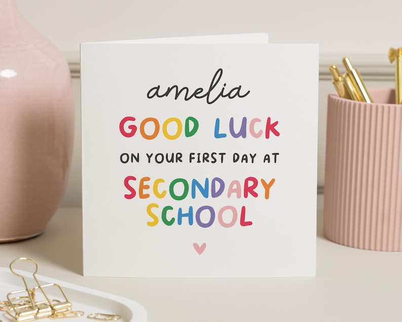 Carte premier jour d'école secondaire, cadeau personnalisé porte-bonheur premier jour d'école, joyeux premier jour d'école, cadeau premier jour d'école secondaire image 1
