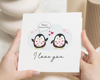 Anniversary Card, Happy Anniversary Card, I Love You Card, Penguin Anniversary Card, Cute Anniversary Card for Him or Her