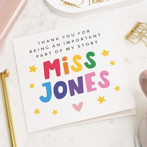 Obrigado por ser uma parte importante da minha história, cartão de agradecimento personalizado para professores, cartão de agradecimento para a escola, presente de fim de ano para professores