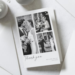 Bearbeitbare Fotohochzeit Dankeskarten, Schwarz & Weiß Dankeskarten Hochzeit, Benutzerdefinierte Dankeskarten, Einfache Foto Dankeskarte