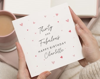 Cartão de aniversário de 30 anos para ela, Cartão de aniversário "Trinta e Fabulosa", Cartão de aniversário personalizado para mulheres, Cartão de aniversário para amiga