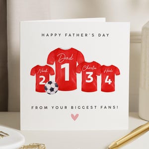 Vaderdagkaart, vaderdagkaart van kinderen, gepersonaliseerde vaderdagkaart, voetbalshirtkaart, vaderdagkaart voor papa