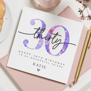 Carte 30e anniversaire pour amie, carte d'anniversaire personnalisée pour elle, carte 30e anniversaire pour femme, carte d'anniversaire personnalisée, carte jalon