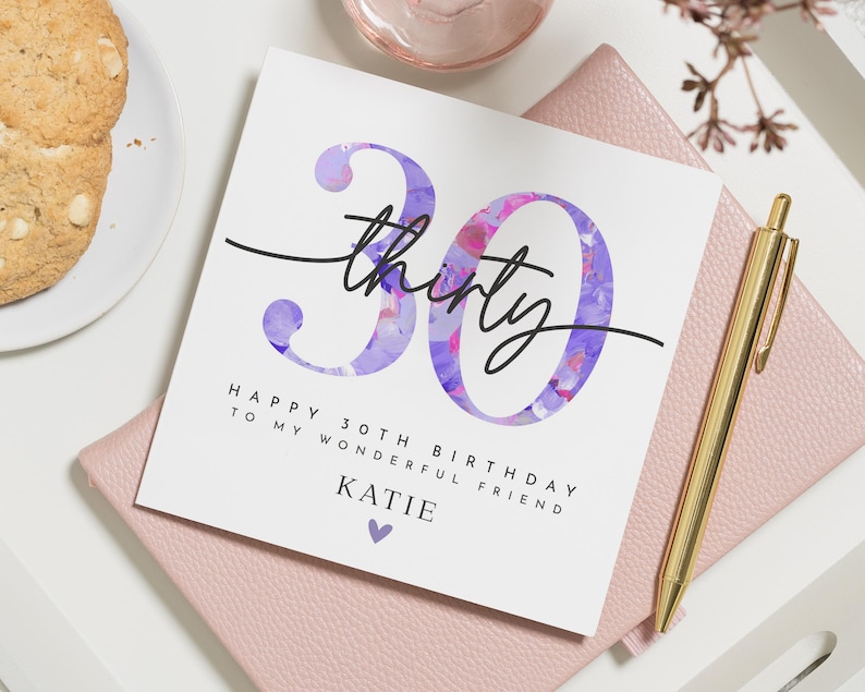 Carte 30e anniversaire pour amie, carte d'anniversaire personnalisée pour elle, carte 30e anniversaire pour femme, carte d'anniversaire personnalisée, carte jalon image 1