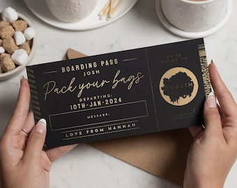 Carte à gratter pour les fêtes, Carte à gratter carte d'embarquement, Carte à gratter pour les fêtes, Carte à gratter pour les fêtes, Carte à gratter pour les fêtes, Billet d'avion, Billet d'avion, Cadeau de révélation de voyage surprise