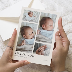 Obrigado por recém-nascido, cartões de agradecimento por bebê personalizados, cartões de agradecimento por batismo de bebê, agradecimento por menino com fotos, nova menina