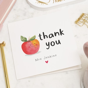 Carte de remerciement personnalisée pour enseignant, carte de remerciement simple pour enseignant, cadeau de fin d'école pour enseignant, fin d'année scolaire, carte Apple pour enseignant