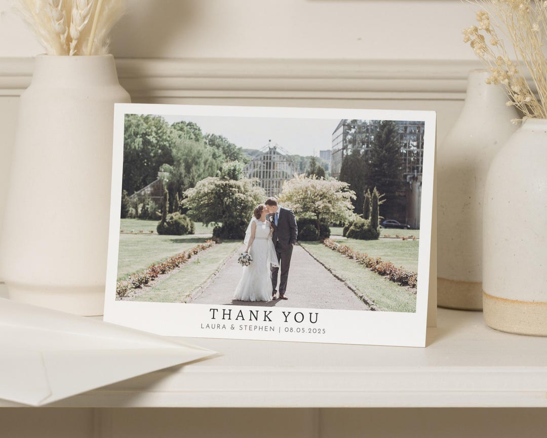 Folded Thank You Cards, Elegant Wedding Thank You Cards With Photo ...