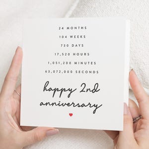 Tarjeta de segundo aniversario para novio, tarjeta de segundo aniversario para esposo, tarjeta de aniversario de algodón para esposa, para novia, segundo aniversario
