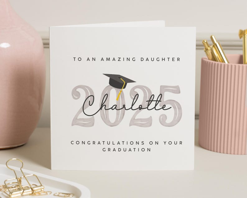 Carte de remise des diplômes pour fille, carte de remise des diplômes personnalisée, carte de remise des diplômes 2025, carte de félicitations pour elle, carte de visite personnalisée image 1