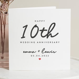 Tarjeta de aniversario de 10 años para esposo, tarjeta de aniversario de 10 años para esposa, tarjeta de aniversario de hojalata, regalo de aniversario de bodas de 10 años, para pareja
