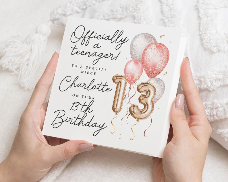 Carte de 13e anniversaire nièce, carte d'anniversaire pour fille, carte de 13e anniversaire nièce, cadeau spécial 13e anniversaire nièce, nièce officiellement adolescente image 1