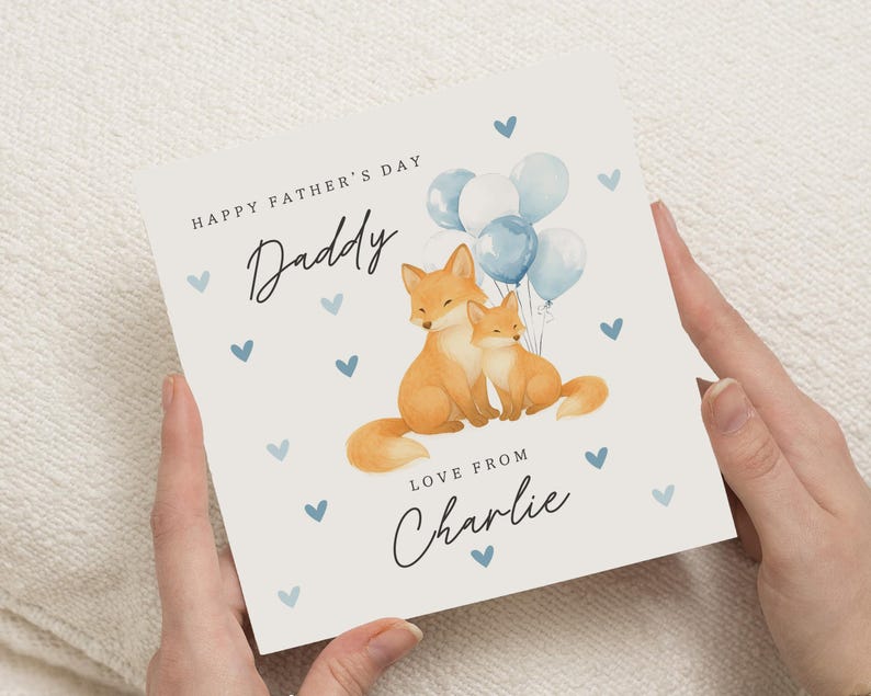 Carte de fête des pères d'un enfant, carte de fête des pères pour papa, carte de renard pour papa, carte de fête des pères personnalisée, carte d'animal mignon pour lui image 1