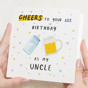 Biglietto di auguri per il primo compleanno dello zio, biglietto di auguri per il primo compleanno del bambino, biglietto di auguri Cheers, simpatico biglietto di auguri per il compleanno dello zio, biglietto di auguri per il compleanno del bambino
