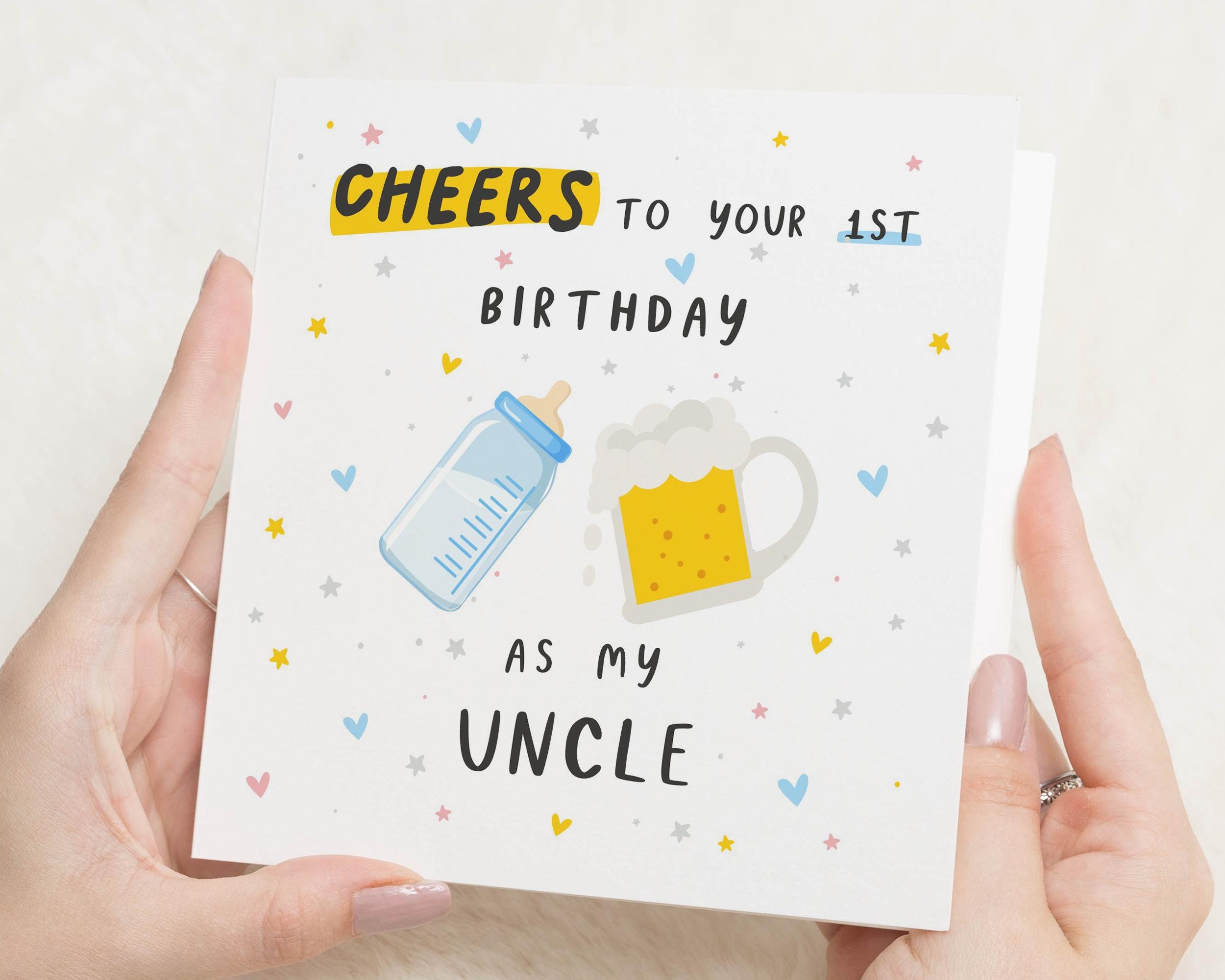 Biglietto Di Auguri Per 1° Compleanno Neonato – Con Orsetto, Per Nipote Da Zia/zio, Include Adesivi E Busta, Carta Spessa 300g, Formato 14,5x14,5 Cm