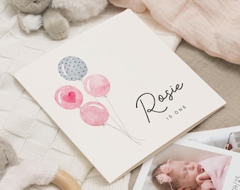 Cartão de aniversário de 1 ano para menina, Cartão de primeiro aniversário personalizado para menina, Cartão de aniversário de 1 ano para menina, Presente de aniversário de 1 ano para menina