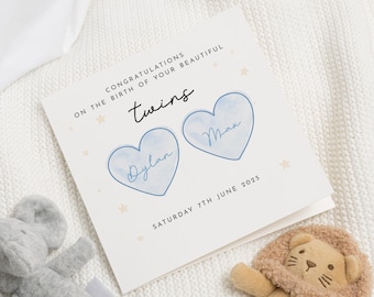 Twins New Baby Card, Personalised New Baby Card, Congratulations Card, Baby Card for Twins, Custom Baby Card, Birth of Twins Card