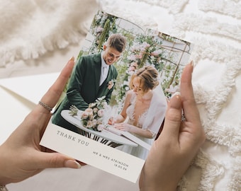 Personalised Wedding Thank You Cards, Photo Wedding Thank You Card, Simple Wedding Thank You, Custom Thank You Card, Folded Thank You Card