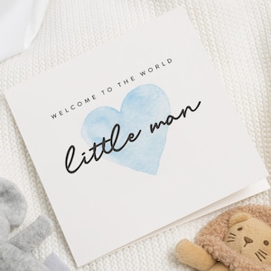 Herzlichen Glückwunsch neue Baby Jungen Karte, Willkommen in der Welt kleiner Mann, personalisierte neue Baby Karte, Freund Schwangerschaftskarte, Willkommen neuen Baby Jungen