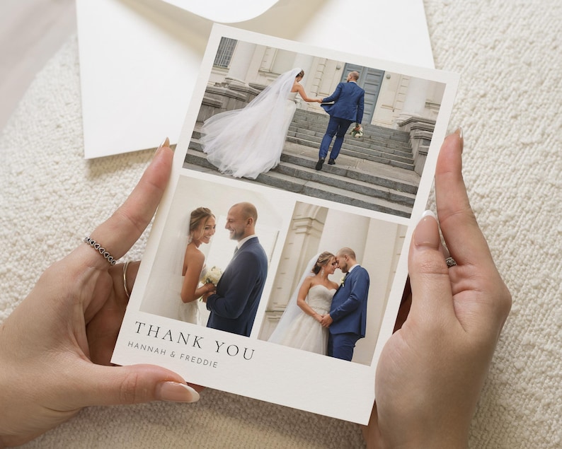 Cartes de remerciement avec photo de mariage, Cartes de remerciement personnalisées Mariage, Cartes de remerciement pliées, Cartes postales de remerciement pour mariage, Simple image 1