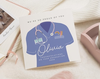Carte de félicitations de remise de diplôme, carte de remise de diplôme de médecin personnalisée pour elle, carte de remise de diplôme d'infirmière, carte de nouveau médecin fier de vous