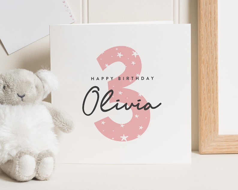 Carte personnalisée pour le 3e anniversaire de fille, carte de 3e anniversaire pour fille, cadeau de 3e anniversaire mignon pour petite fille, cadeau de 3e anniversaire, nièce image 1