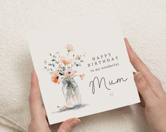 Birthday Card for Mum, Happy Birthday Mum Card, Birthday Card for Her, Floral Birthday Card, Personalised Mum Birthday Card