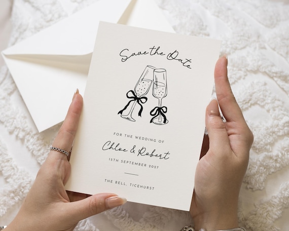 Save the Date Card, Personalised Save the Date, Wedding Save the Date Card, Simple Save the Date, Champagne Glasses, Custom Save the Date