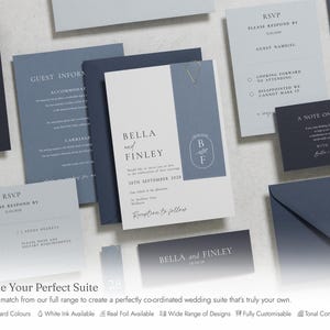Dusty Blue Floral Wedding Invitations, Elegant Botanical Wedding Invites, Classic Garden Wedding Invitation Suite, Personalised Invites image 9