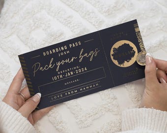 Carte à gratter pour les fêtes, Carte à gratter carte d'embarquement, Carte à gratter pour les fêtes, Carte à gratter pour les fêtes, Billet d'avion, Billet d'avion, Cadeau de révélation de voyage surprise
