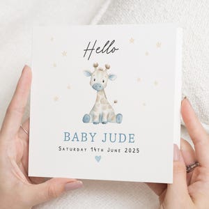 Carte de naissance personnalisée, Carte de bébé garçon, Carte de girafe, Carte de visite de bébé, Carte de naissance pour garçon, Carte de naissance personnalisée, Carte d'animal mignon