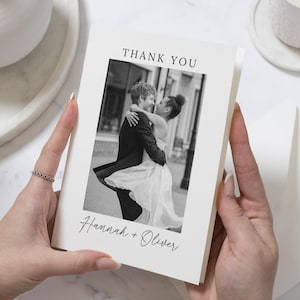 Cartes de remerciement avec photo en noir et blanc pour mariage, Cartes de remerciement personnalisées pour mariage, Cartes de remerciement avec photo, Cartes postales de remerciement, Pliées