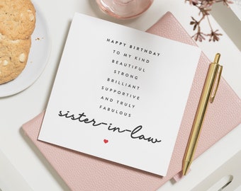 Personalised Sister In Law Birthday Card, Sister-In-Law Birthday Card, Poem Birthday Card For Sister In Law, Birthday Gift Sister In Law